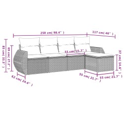 5-tlg. Garten-Sofagarnitur mit Kissen Beige Poly Rattan