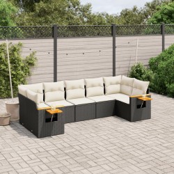 7-tlg. Garten-Sofagarnitur mit Kissen Schwarz Poly Rattan