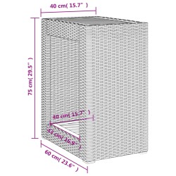 Garten-Beistelltisch mit Holzplatte Grau 60x40x75cm Poly Rattan