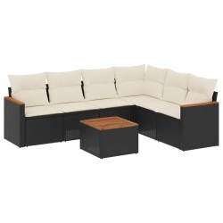 7-tlg. Garten-Sofagarnitur mit Kissen Schwarz Poly Rattan