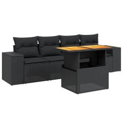 5-tlg. Garten-Sofagarnitur mit Kissen Schwarz Poly Rattan