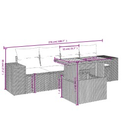 5-tlg. Garten-Sofagarnitur mit Kissen Schwarz Poly Rattan