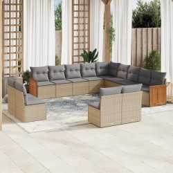 13-tlg. Garten-Sofagarnitur mit Kissen Beige Poly Rattan