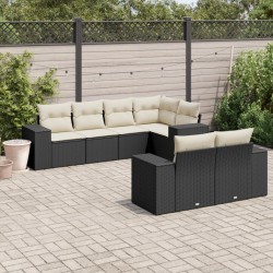 7-tlg. Garten-Sofagarnitur mit Kissen Schwarz Poly Rattan