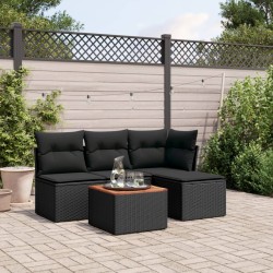 5-tlg. Garten-Sofagarnitur mit Kissen Schwarz Poly Rattan