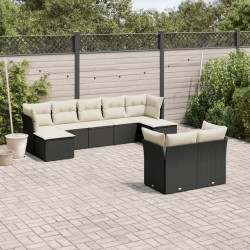 9-tlg. Garten-Sofagarnitur mit Kissen Schwarz Poly Rattan