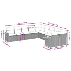 10-tlg. Garten-Sofagarnitur mit Kissen Schwarz Poly Rattan