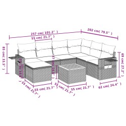 8-tlg. Garten-Sofagarnitur mit Kissen Grau Poly Rattan