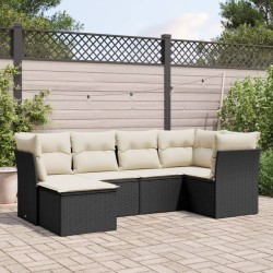 6-tlg. Garten-Sofagarnitur mit Kissen Schwarz Poly Rattan