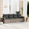 4-tlg. Garten-Sofagarnitur mit Kissen Grau Poly Rattan