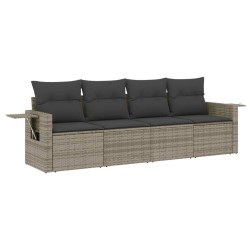 4-tlg. Garten-Sofagarnitur mit Kissen Grau Poly Rattan