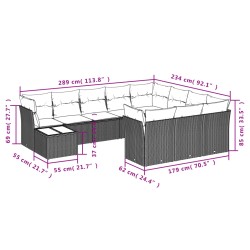 11-tlg. Garten-Sofagarnitur mit Kissen Hellgrau Poly Rattan