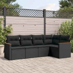 5-tlg. Garten-Sofagarnitur mit Kissen Schwarz Poly Rattan