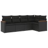 5-tlg. Garten-Sofagarnitur mit Kissen Schwarz Poly Rattan