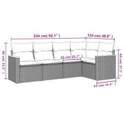 5-tlg. Garten-Sofagarnitur mit Kissen Schwarz Poly Rattan