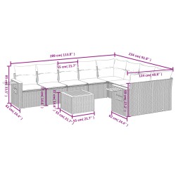 10-tlg. Garten-Sofagarnitur mit Kissen Grau Poly Rattan