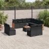 12-tlg. Garten-Sofagarnitur mit Kissen Schwarz Poly Rattan