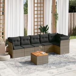 7-tlg. Garten-Sofagarnitur mit Kissen Grau Poly Rattan