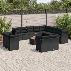 14-tlg. Garten-Sofagarnitur mit Kissen Schwarz Poly Rattan