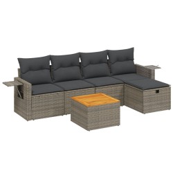 6-tlg. Garten-Sofagarnitur mit Kissen Grau Poly Rattan