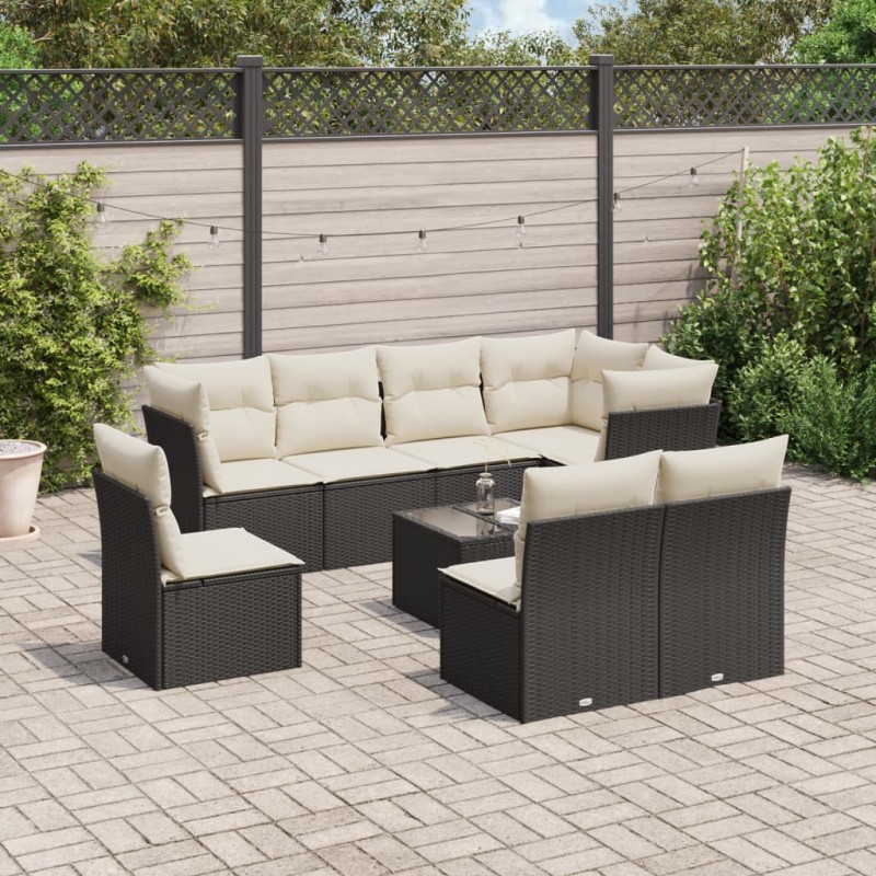 9-tlg. Garten-Sofagarnitur mit Kissen Schwarz Poly Rattan