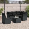 6-tlg. Garten-Sofagarnitur mit Kissen Schwarz Poly Rattan