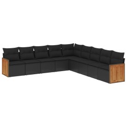 9-tlg. Garten-Sofagarnitur mit Kissen Schwarz Poly Rattan