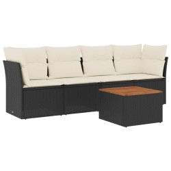 5-tlg. Garten-Sofagarnitur mit Kissen Schwarz Poly Rattan