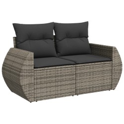 8-tlg. Garten-Sofagarnitur mit Kissen Hellgrau Poly Rattan