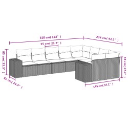 9-tlg. Garten-Sofagarnitur mit Kissen Grau Poly Rattan