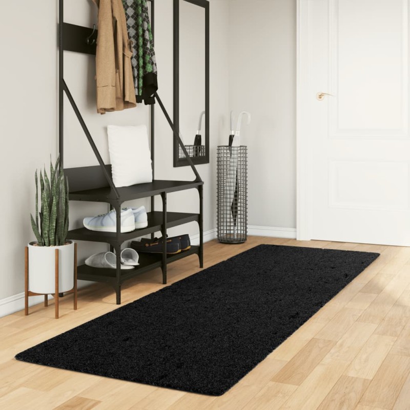 Shaggy-Teppich PAMPLONA Hochflor Modern Schwarz 80x250 cm