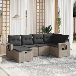 6-tlg. Garten-Sofagarnitur mit Kissen Grau Poly Rattan