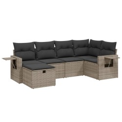 6-tlg. Garten-Sofagarnitur mit Kissen Grau Poly Rattan