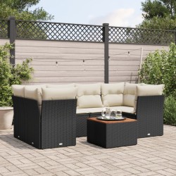 7-tlg. Garten-Sofagarnitur mit Kissen Schwarz Poly Rattan