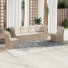 6-tlg. Garten-Sofagarnitur mit Kissen Beige Poly Rattan