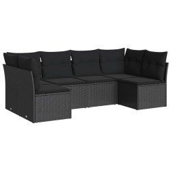 6-tlg. Garten-Sofagarnitur mit Kissen Schwarz Poly Rattan