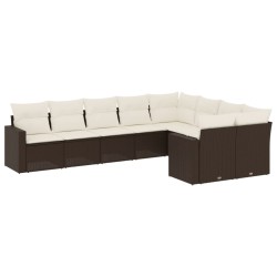 9-tlg. Garten-Sofagarnitur mit Kissen Braun Poly Rattan