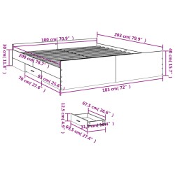 Bettgestell mit Schubladen Betongrau 180x200 cm Holzwerkstoff