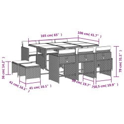 11-tlg. Garten-Essgruppe mit Kissen Beigemischung Poly Rattan