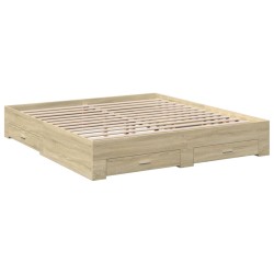 Bettgestell mit Schubladen Sonoma-Eiche 200x200cm Holzwerkstoff