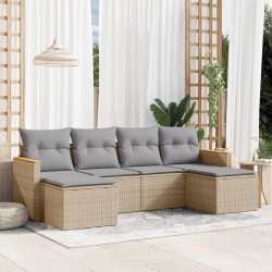 6-tlg. Garten-Sofagarnitur mit Kissen Beige Poly Rattan