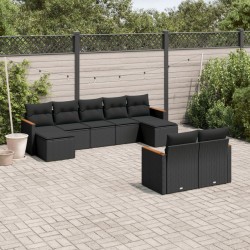 9-tlg. Garten-Sofagarnitur mit Kissen Schwarz Poly Rattan