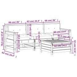 4-tlg. Garten-Lounge-Set mit Kissen Weiß Massivholz Kiefer