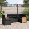 5-tlg. Garten-Sofagarnitur mit Kissen Schwarz Poly Rattan