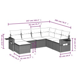 7-tlg. Garten-Sofagarnitur mit Kissen Braun Poly Rattan