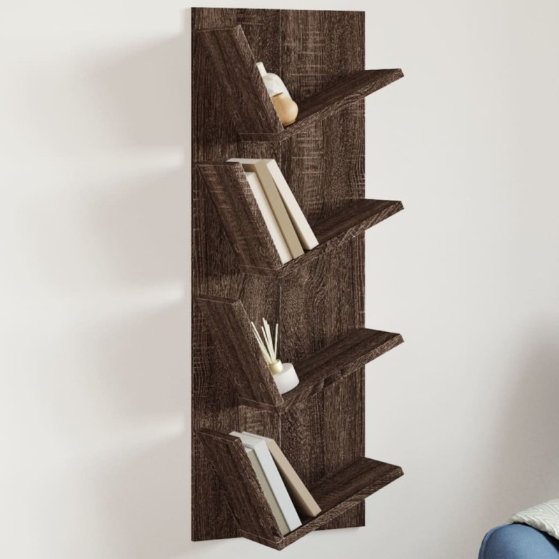 Wand-Bücherregal mit 4 Fächern Braun Eichen-Optik 33x16x90 cm