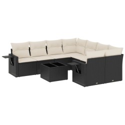 9-tlg. Garten-Sofagarnitur mit Kissen Schwarz Poly Rattan