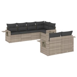 7-tlg. Garten-Sofagarnitur mit Kissen Hellgrau Poly Rattan