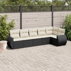 6-tlg. Garten-Sofagarnitur mit Kissen Schwarz Poly Rattan