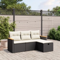 4-tlg. Garten-Sofagarnitur mit Kissen Schwarz Poly Rattan